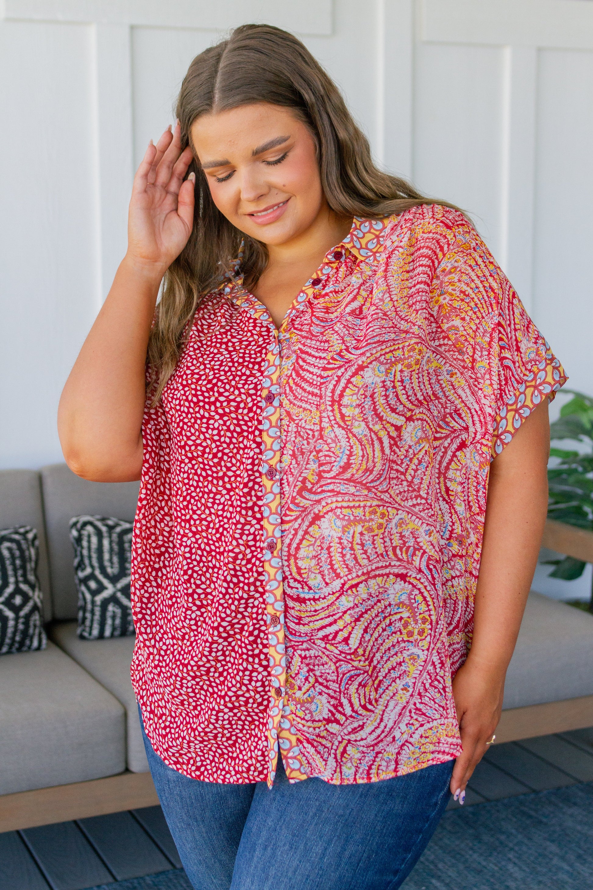 No Competition Mixed Print Button Down - Shop All Around Divas