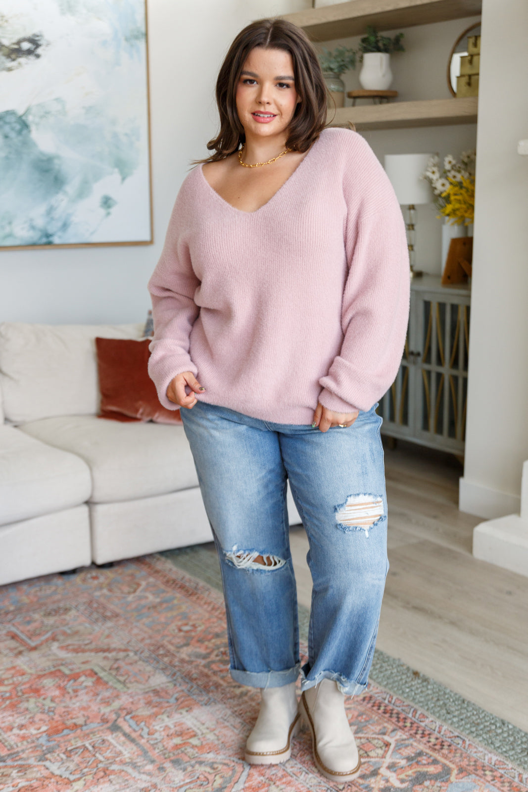 Plush Feelings V-Neck Sweater - Shop All Around Divas