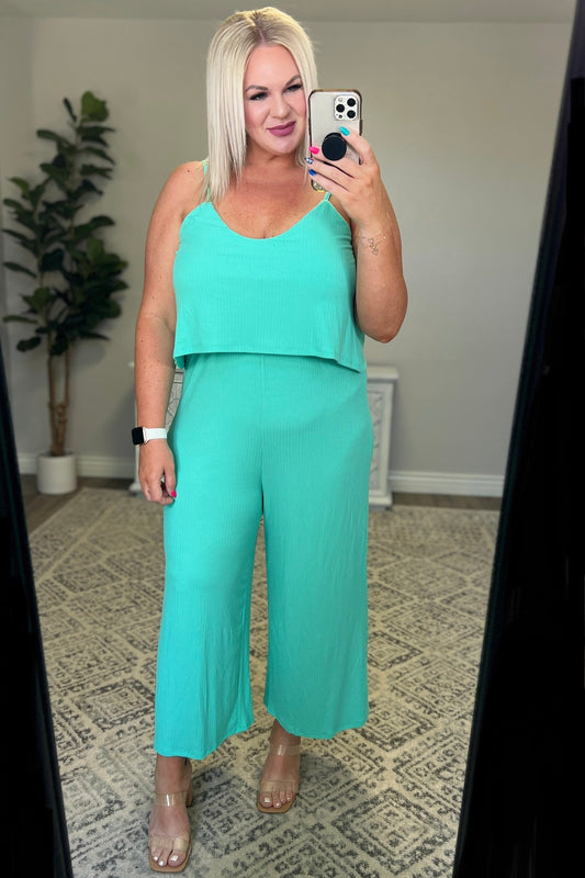 Ribbed Double Layer Jumpsuit in Mint - Shop All Around Divas