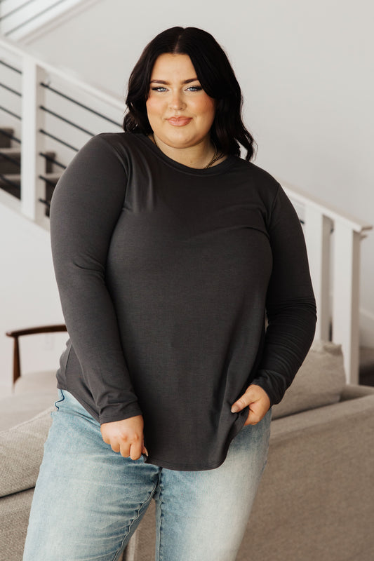 Scoop Me Up Long Sleeve Top in Ash Grey - Shop All Around Divas