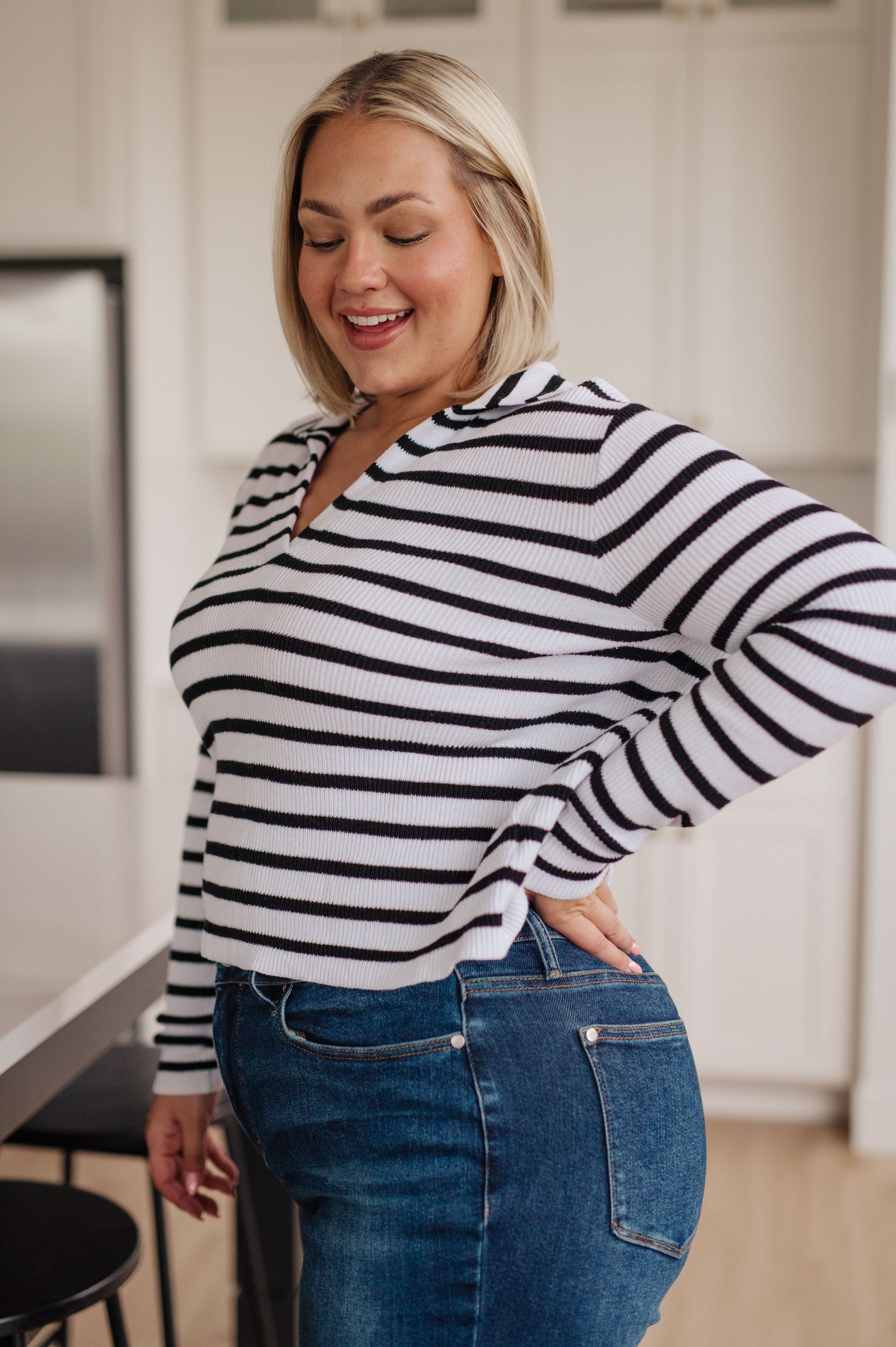 Self Improvement V-Neck Striped Sweater - Shop All Around Divas