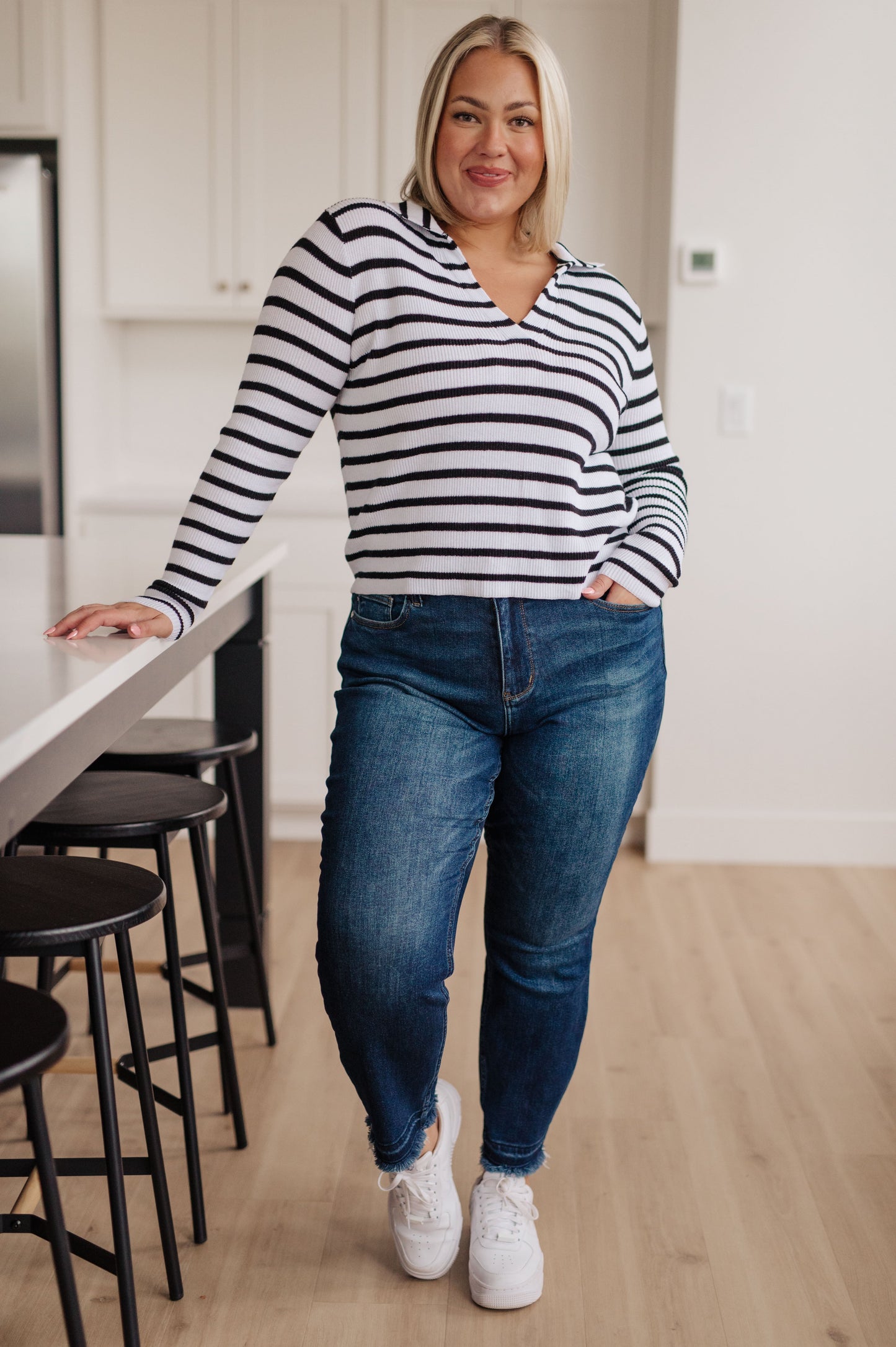 Self Improvement V-Neck Striped Sweater - Shop All Around Divas