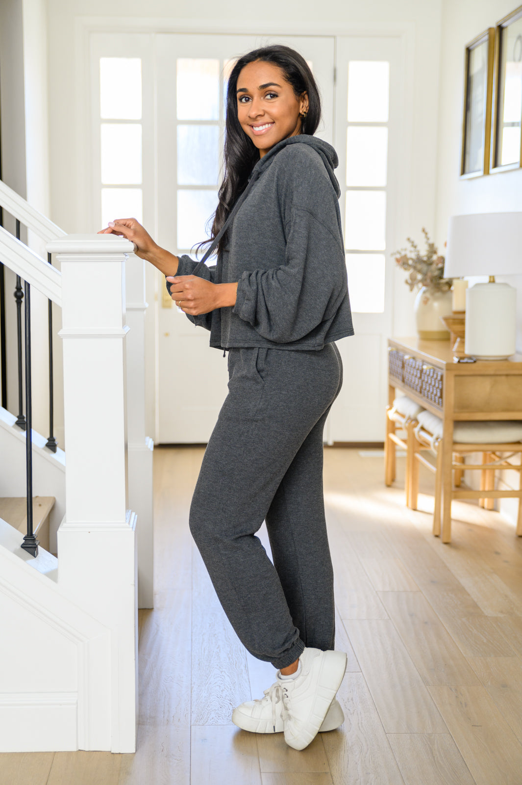 Stay Right Here Soft Knit Hoodie In Charcoal - Shop All Around Divas