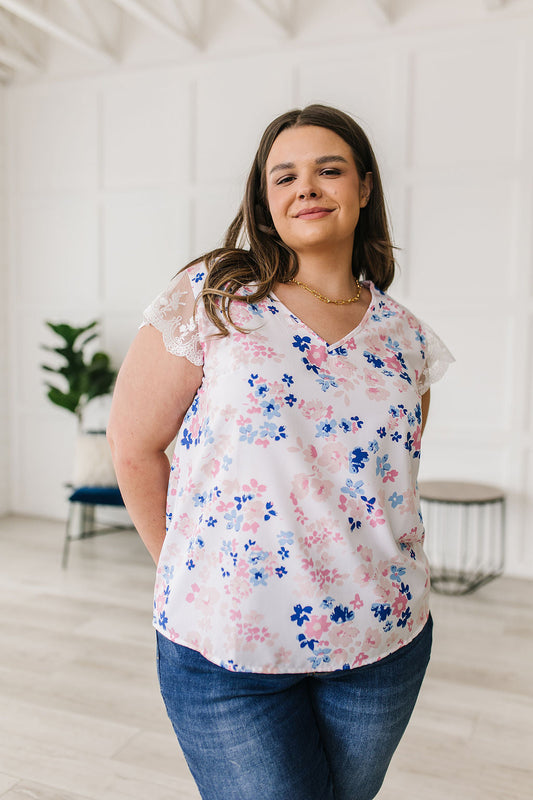 Still the One Lace Sleeve Floral Top - Shop All Around Divas