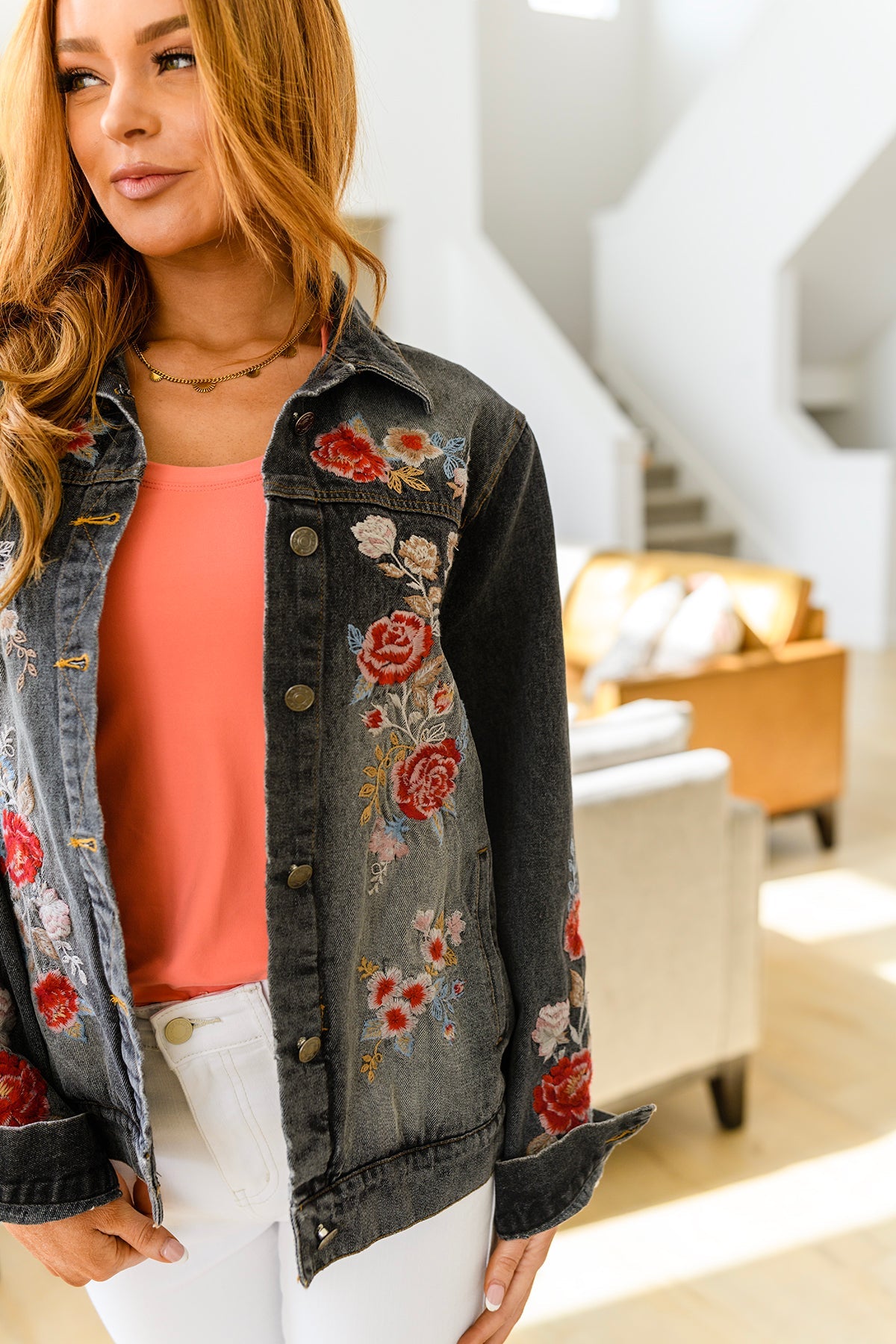 Lovely Visions Flower Embroidered Jacket - Shop All Around Divas