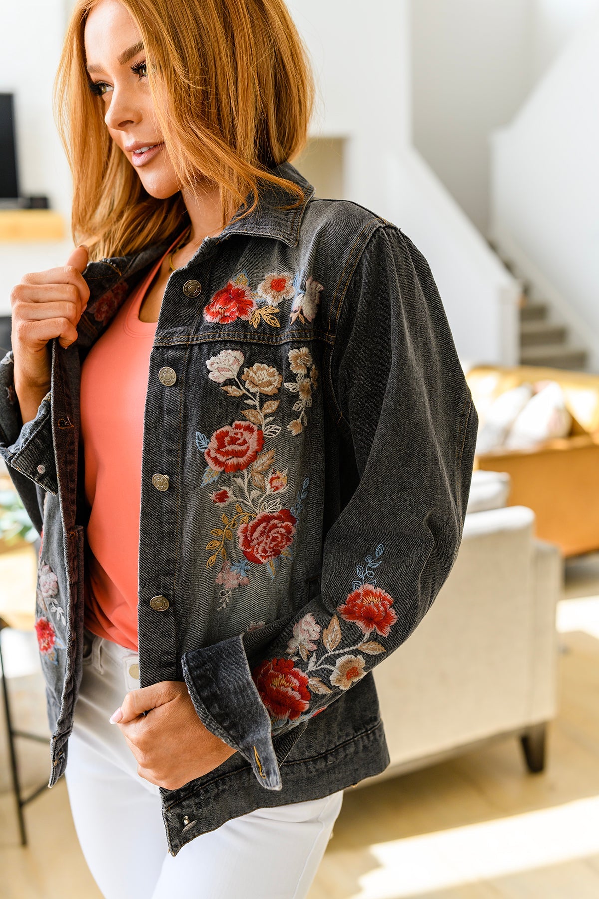 Lovely Visions Flower Embroidered Jacket - Shop All Around Divas