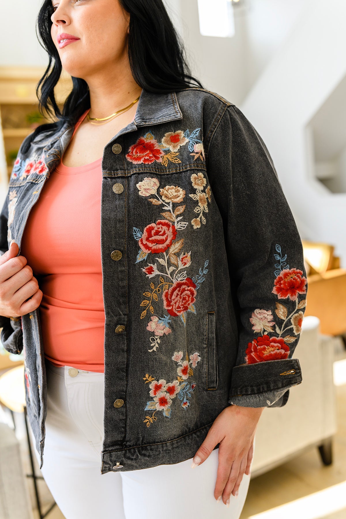 Lovely Visions Flower Embroidered Jacket - Shop All Around Divas