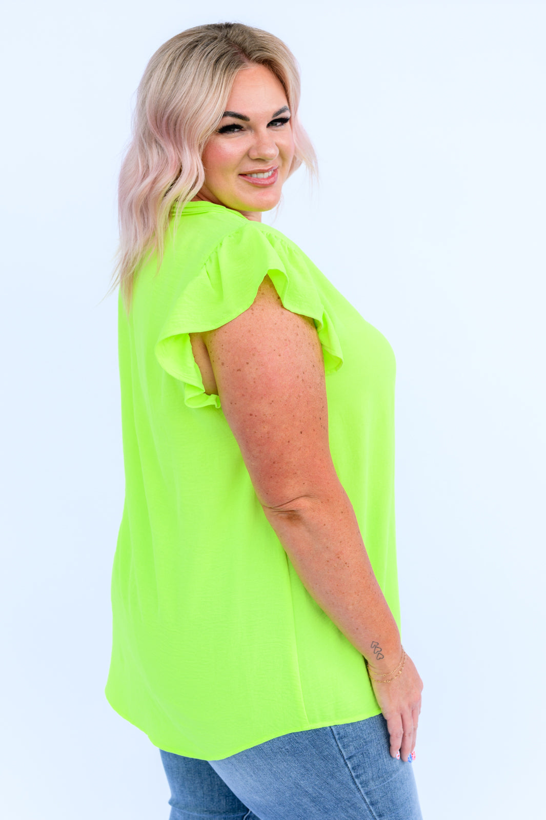 Under Neon Lights Ruffle Sleeve Top - Shop All Around Divas