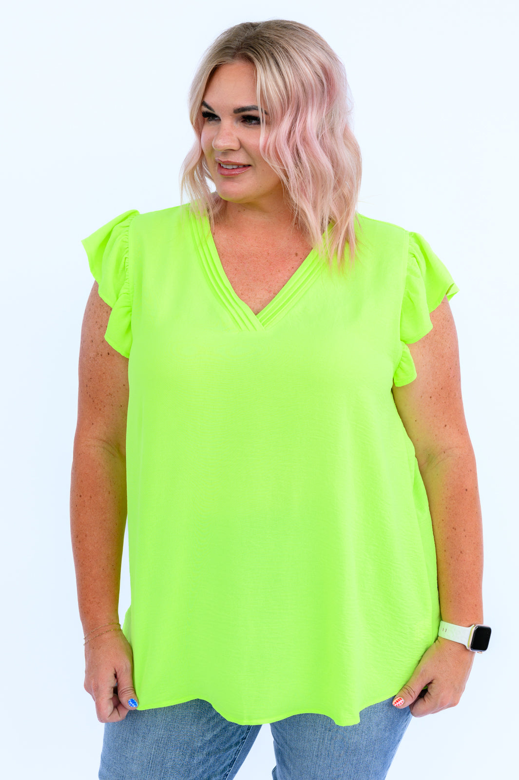 Under Neon Lights Ruffle Sleeve Top - Shop All Around Divas