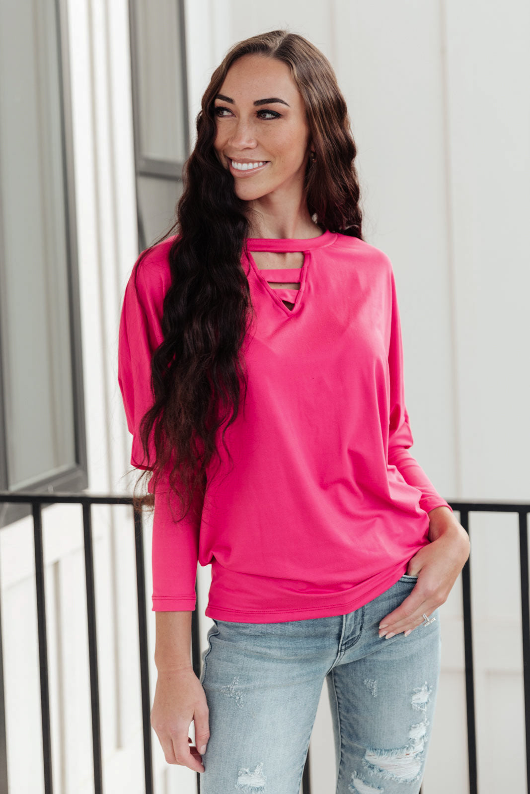 Lovely Ladder V Neck Top in Pink - Shop All Around Divas