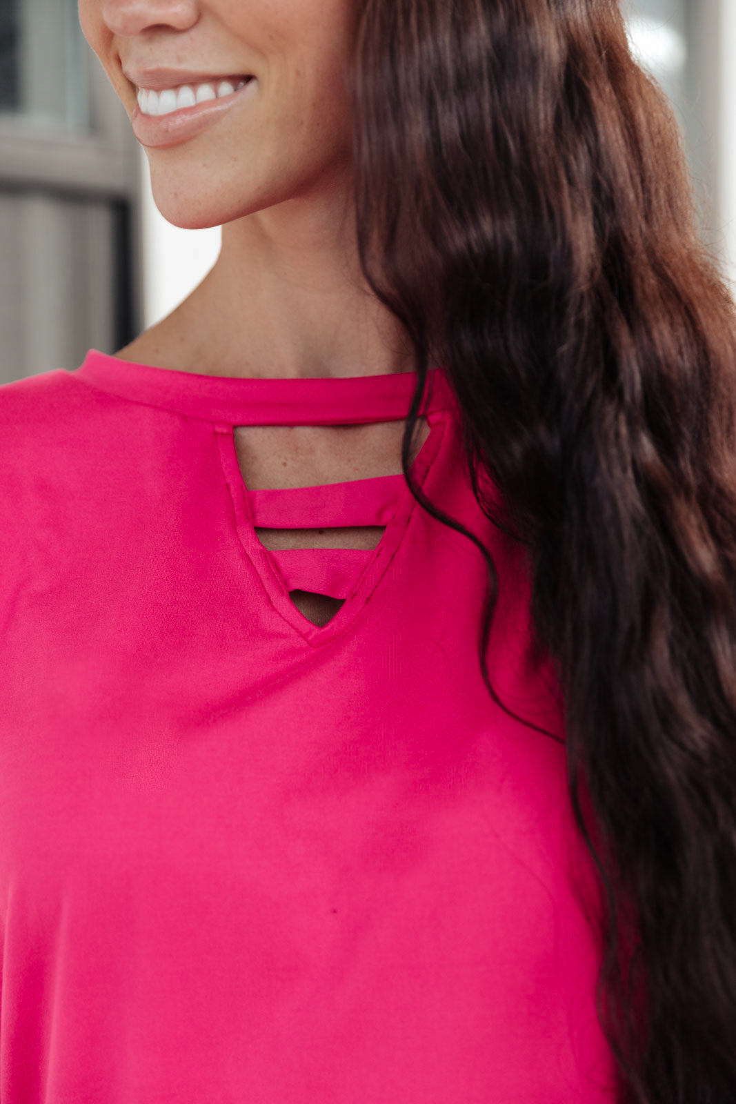 Lovely Ladder V Neck Top in Pink - Shop All Around Divas