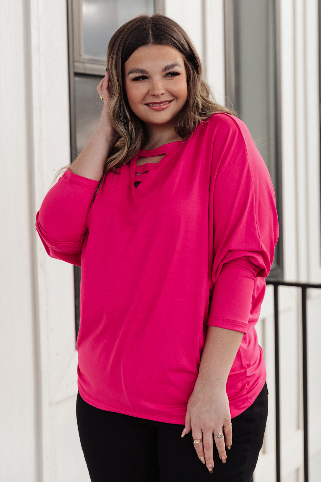 Lovely Ladder V Neck Top in Pink - Shop All Around Divas