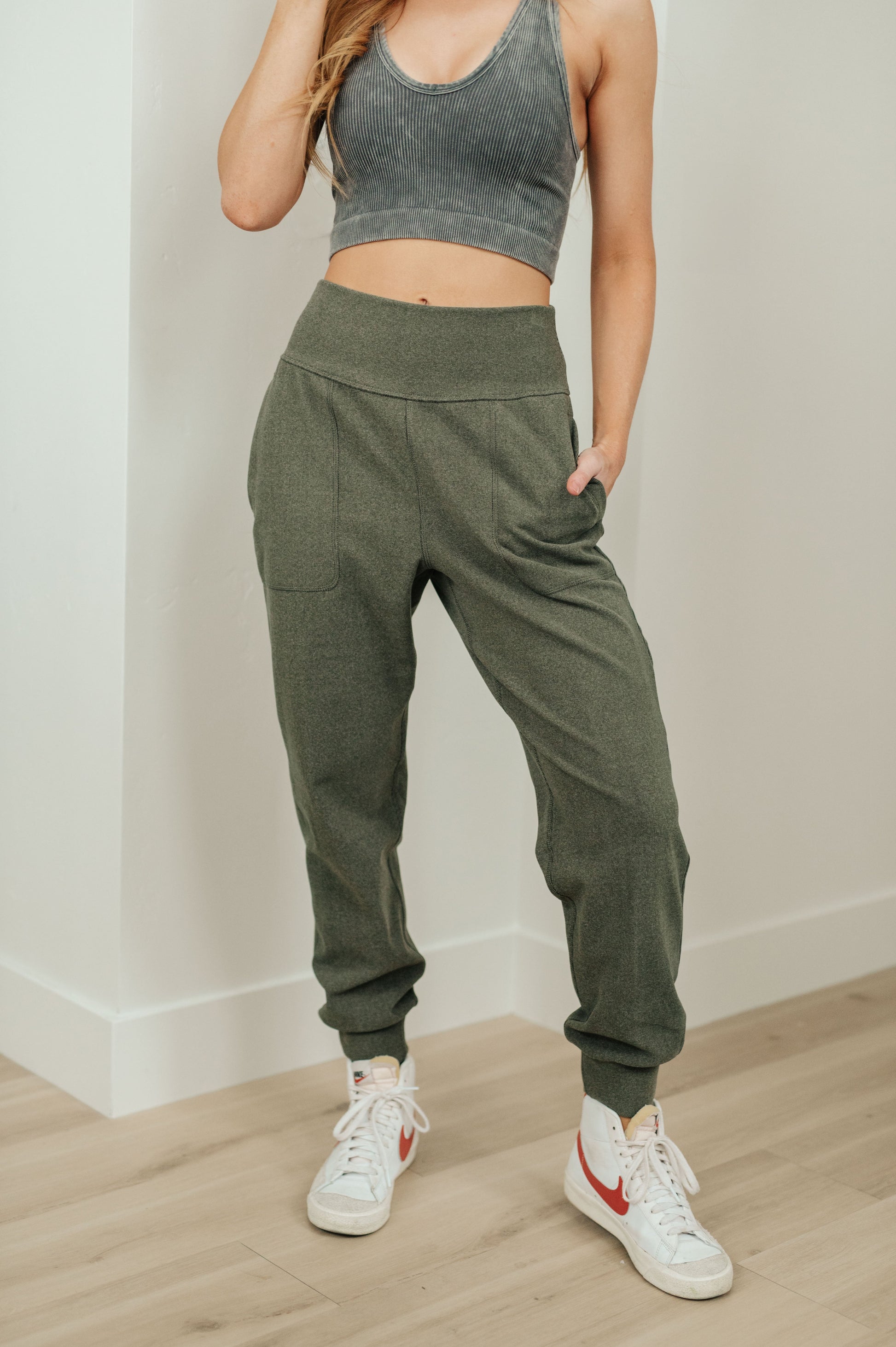 Where Are You High Rise Joggers in Olive - Shop All Around Divas