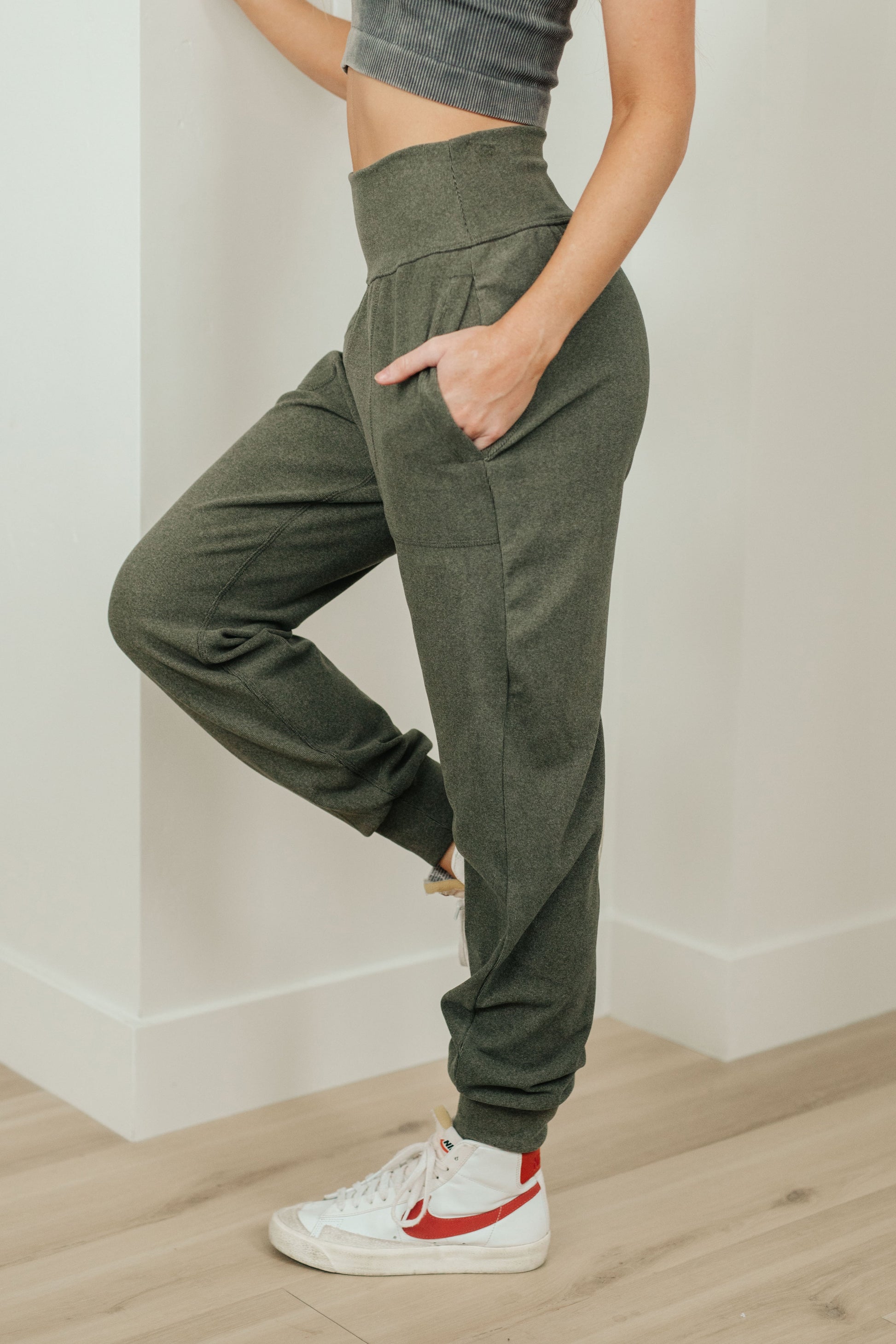 Where Are You High Rise Joggers in Olive - Shop All Around Divas