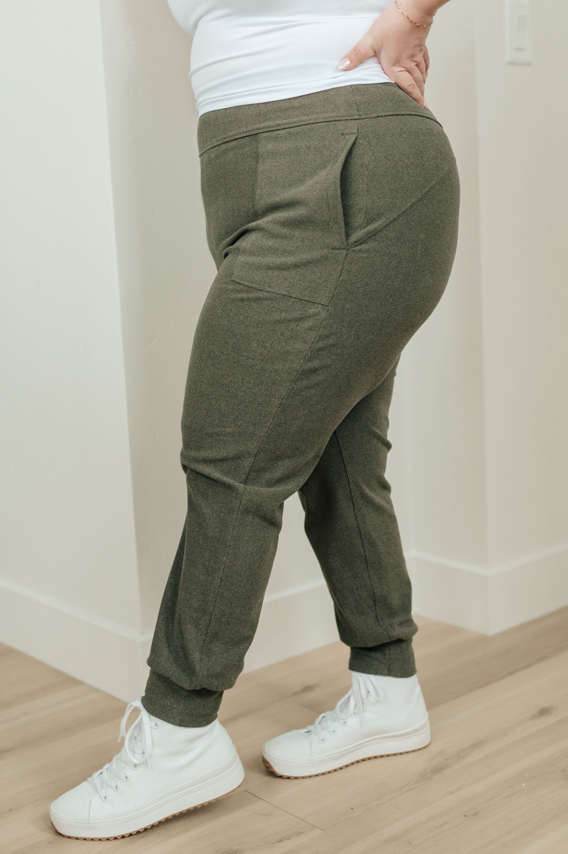 Where Are You High Rise Joggers in Olive - Shop All Around Divas