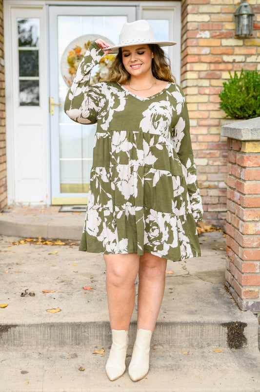 Worthwhile Moment Floral Tiered Dress In Olive - Shop All Around Divas