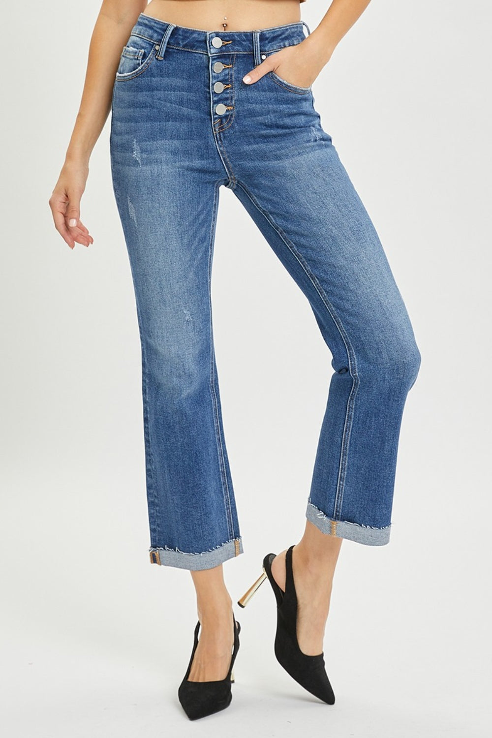 RISEN Button Fly Cropped Bootcut Jeans - Shop All Around Divas