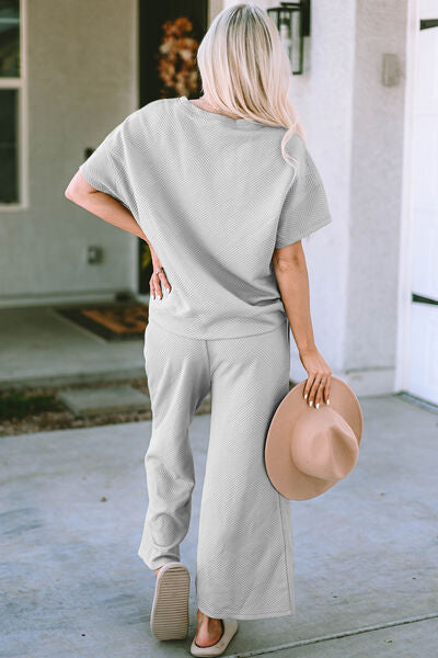 Daytime Comfort Texture Short Sleeve Top and Pants Set - 4 Colors