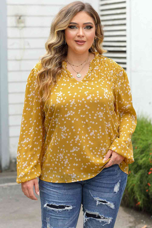 Fall Days Notched Neck Smocked Blouse - 3 Colors - CURVY - Shop All Around Divas
