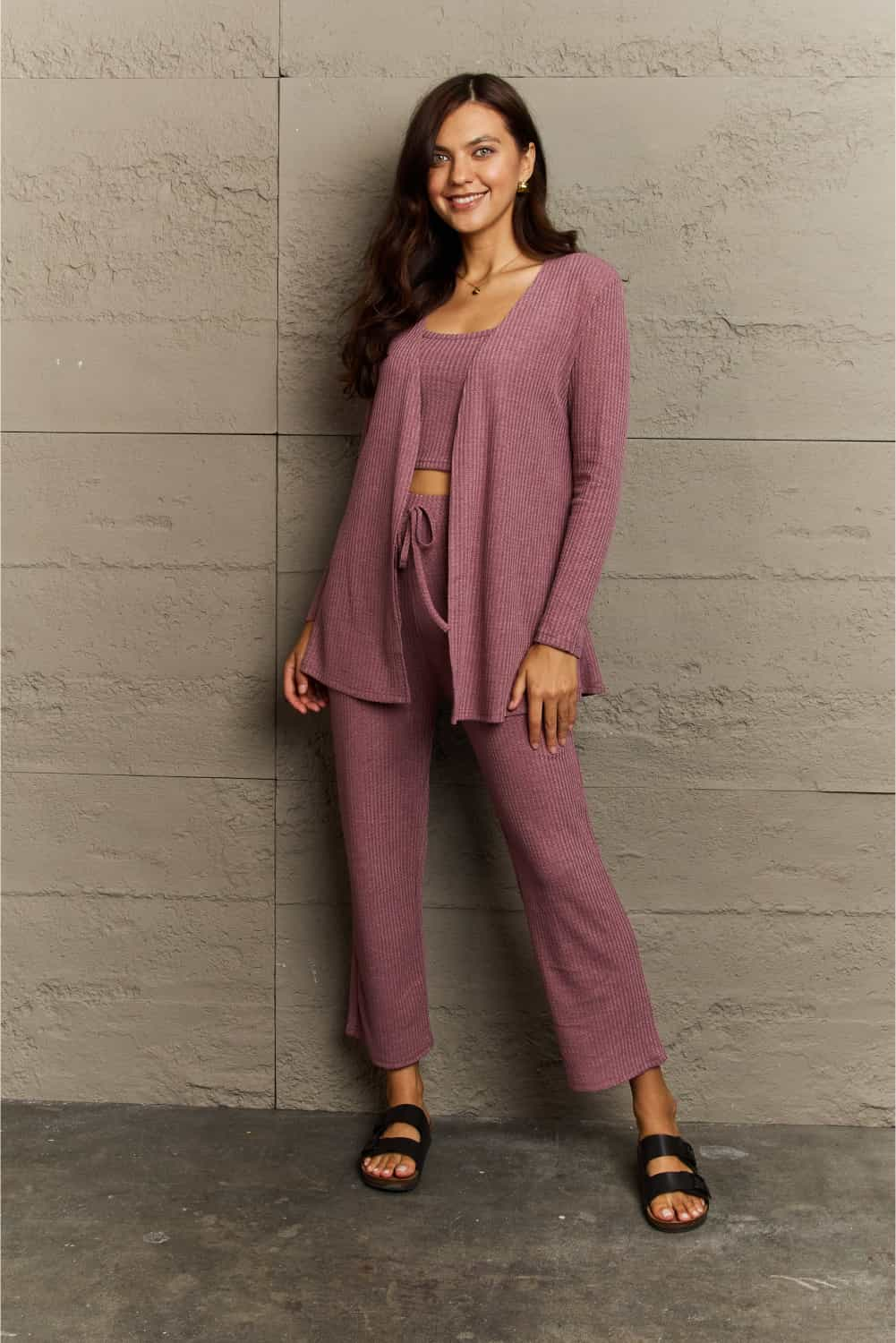 Serena Cropped Top, Long Pants and Cardigan Lounge Set - 2 Colors - Shop All Around Divas