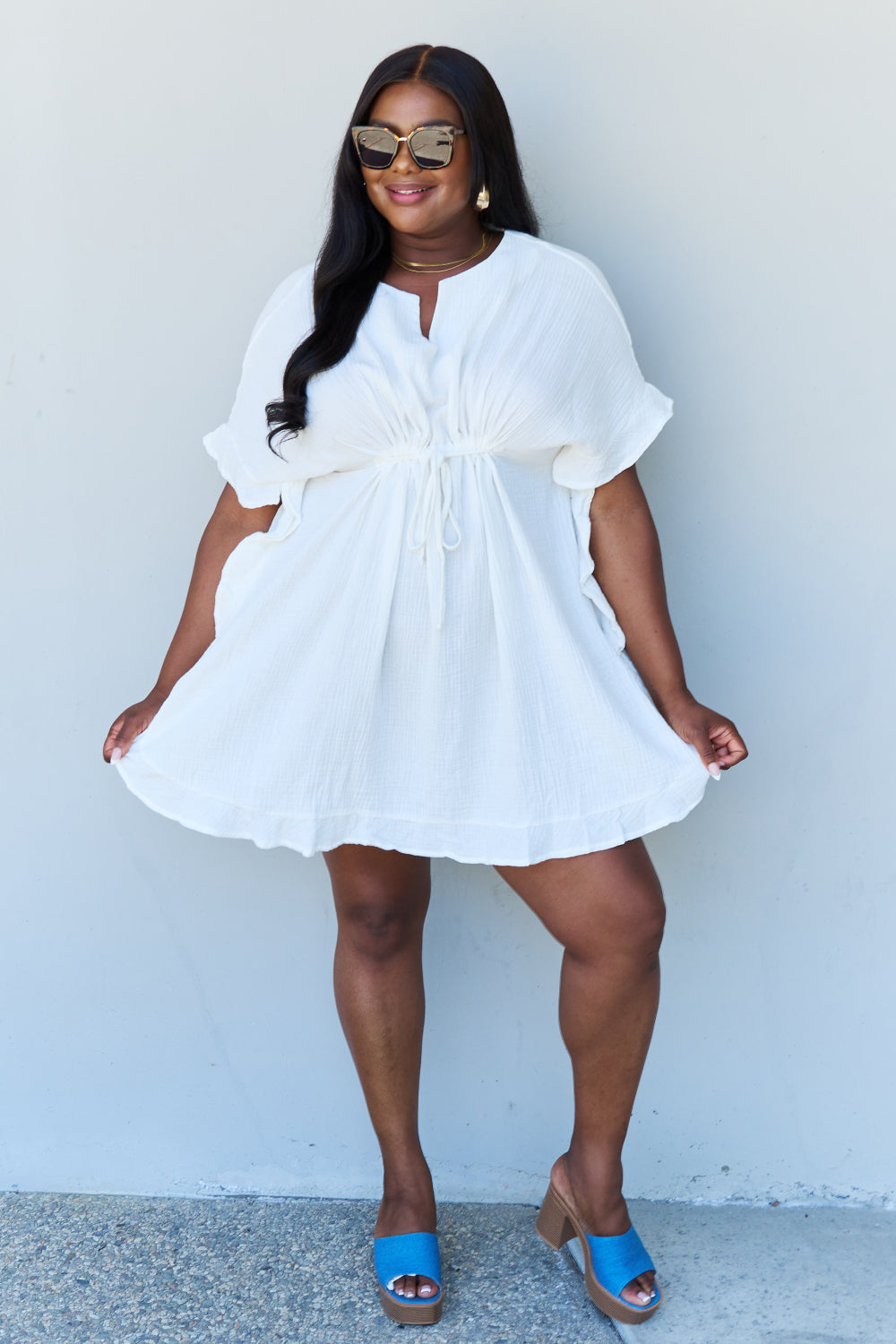 Out Of Time Ruffle Hem Dress in White - Shop All Around Divas