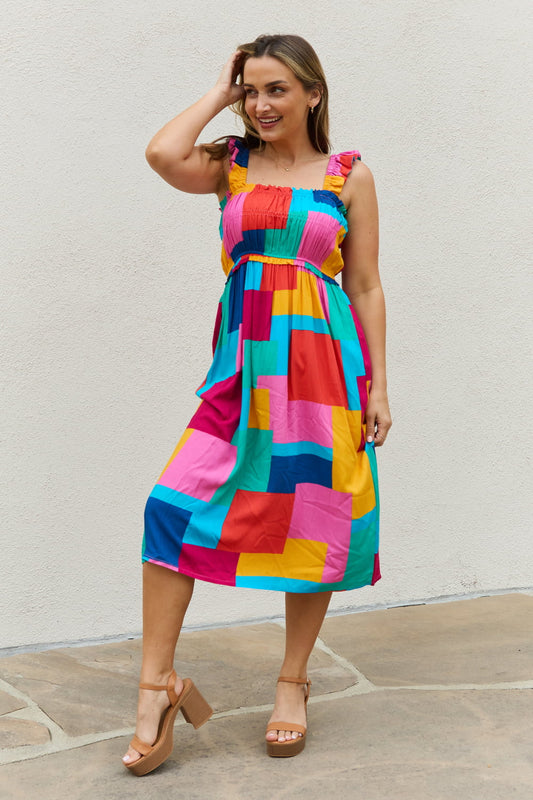 Best Day Ever Multicolored Square Print Summer Dress