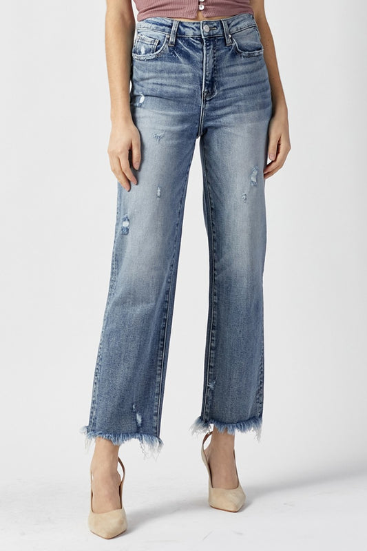 RISEN High Waist Raw Hem Straight Jeans - Shop All Around Divas