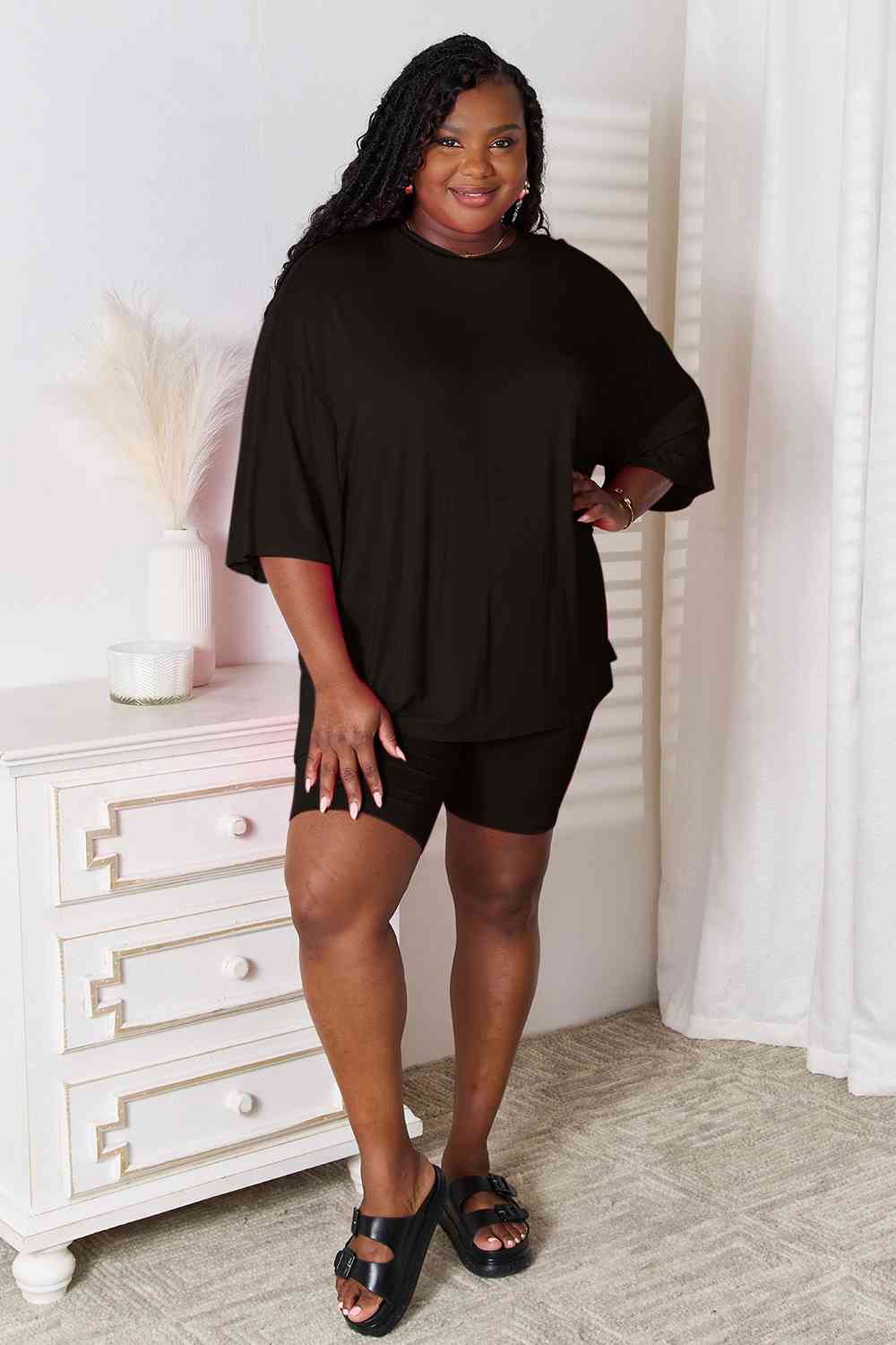 Basic Bae Full Size Soft Rayon Three-Quarter Sleeve Top and Shorts Set - Shop All Around Divas