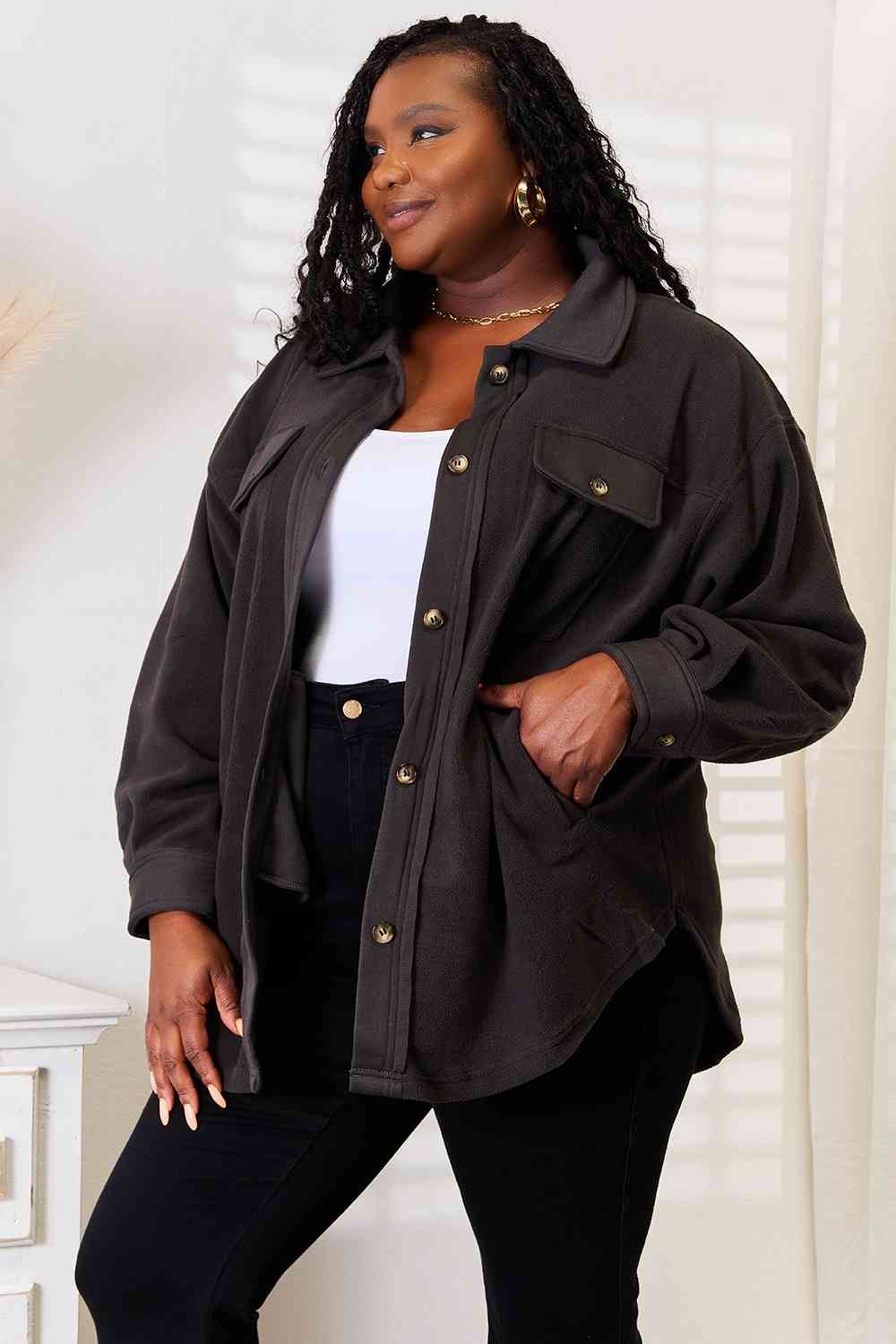 Heimish Cozy Girl Full Size Button Down Shacket - Shop All Around Divas