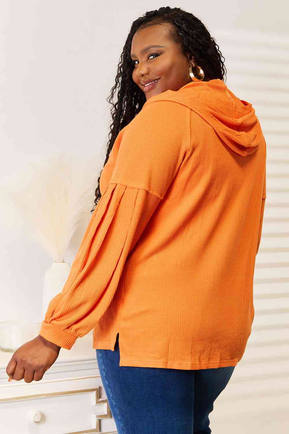 Basic Bae Side Slit Buttoned Waffle Knit Hoodie - Shop All Around Divas