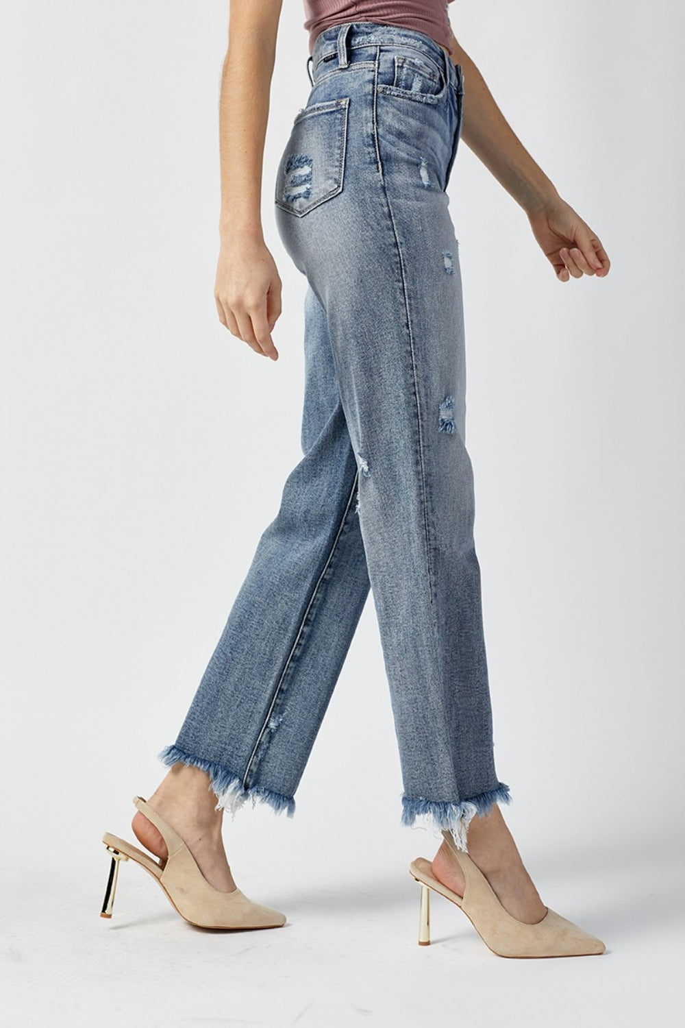 RISEN High Waist Raw Hem Straight Jeans - Shop All Around Divas