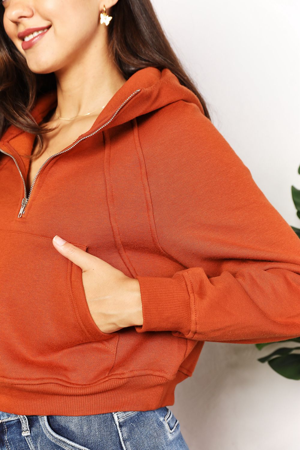 Double Take Half-Zip Long Sleeve Hoodie - Shop All Around Divas