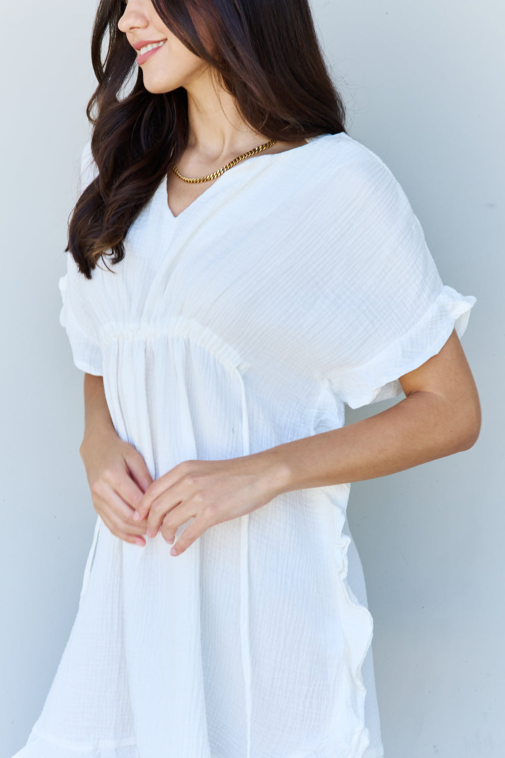 Out Of Time Ruffle Hem Dress in White - Shop All Around Divas