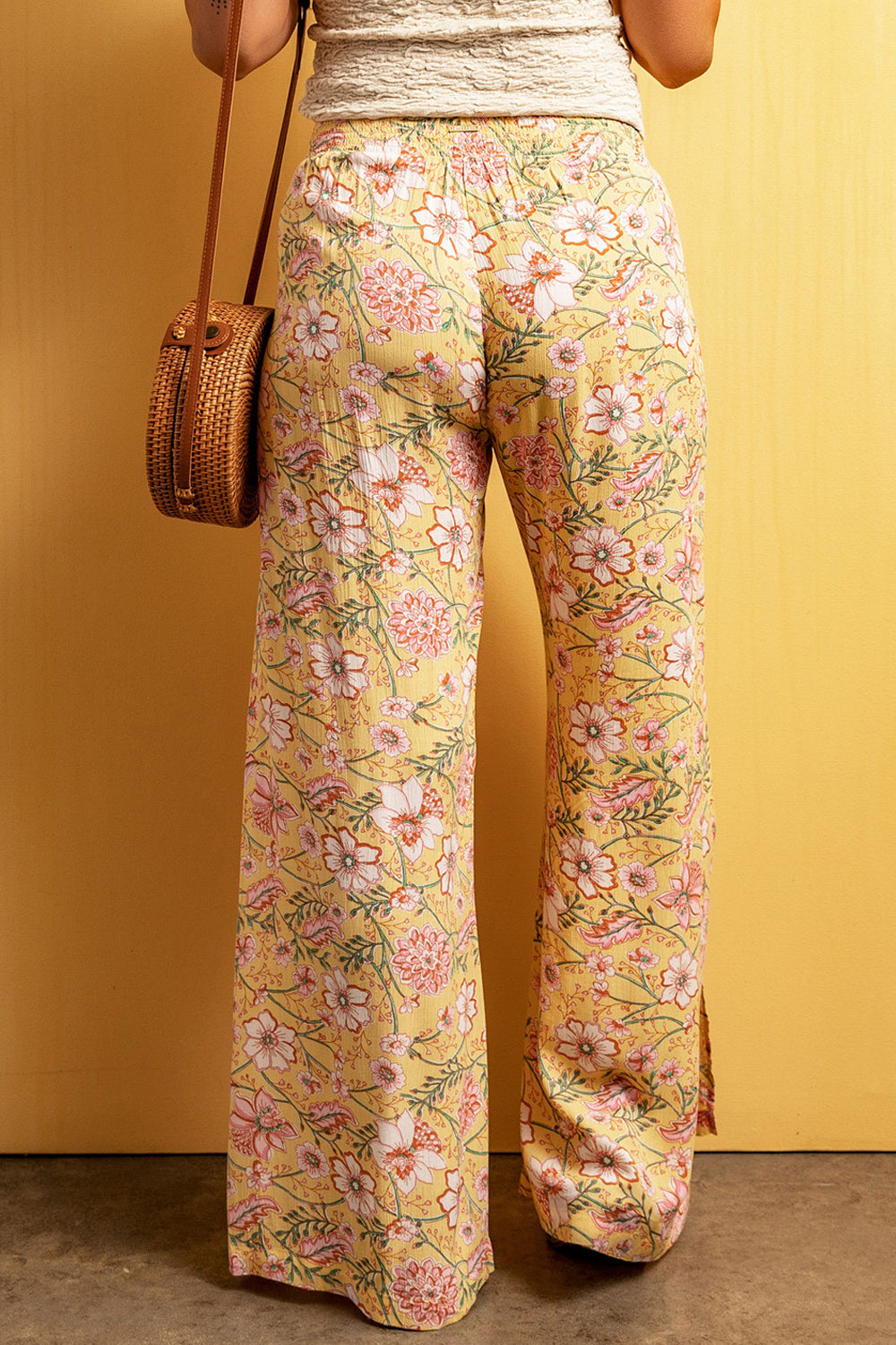 Floral Slit Wide Leg Pants - Shop All Around Divas