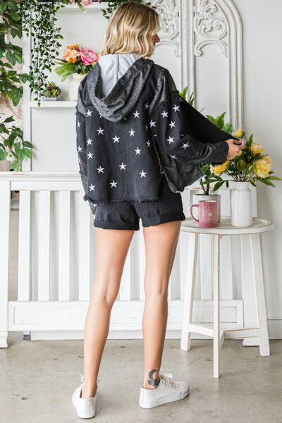 Veveret Star Embroidered Hooded Denim Jacket - Shop All Around Divas