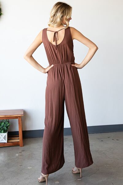 First Love Tie Back Sleeveless Slit Wide Leg Jumpsuit - Shop All Around Divas