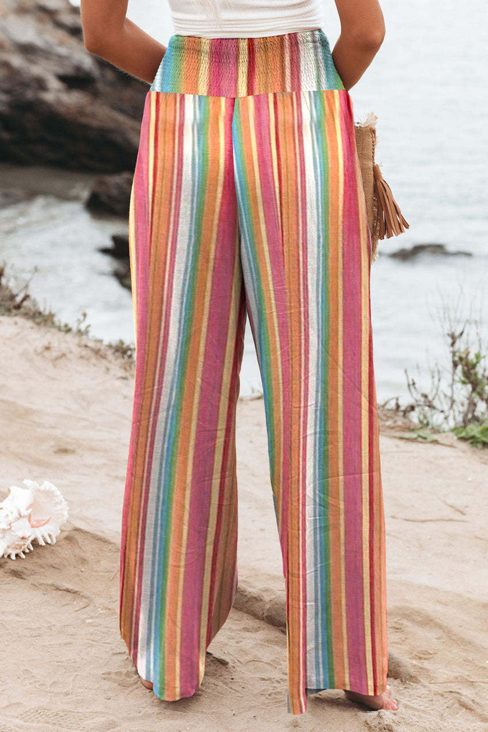 Striped Smocked Waist Pants with Pockets - Shop All Around Divas