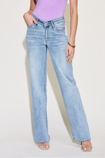 Judy Blue Full Size V Front Waistband Straight Jeans - Shop All Around Divas