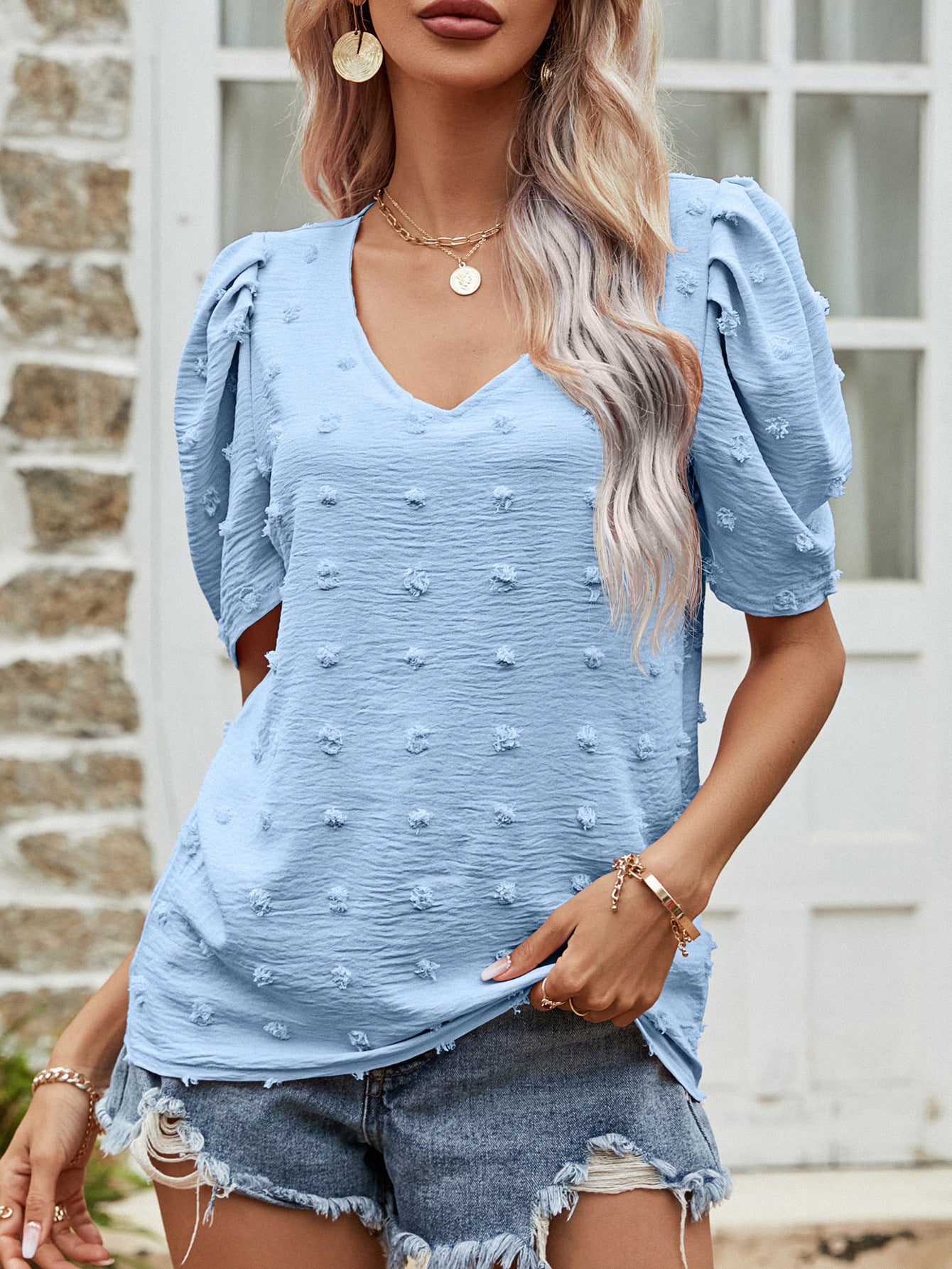 Swiss Dot Short Puff Sleeve Top - 3 Colors