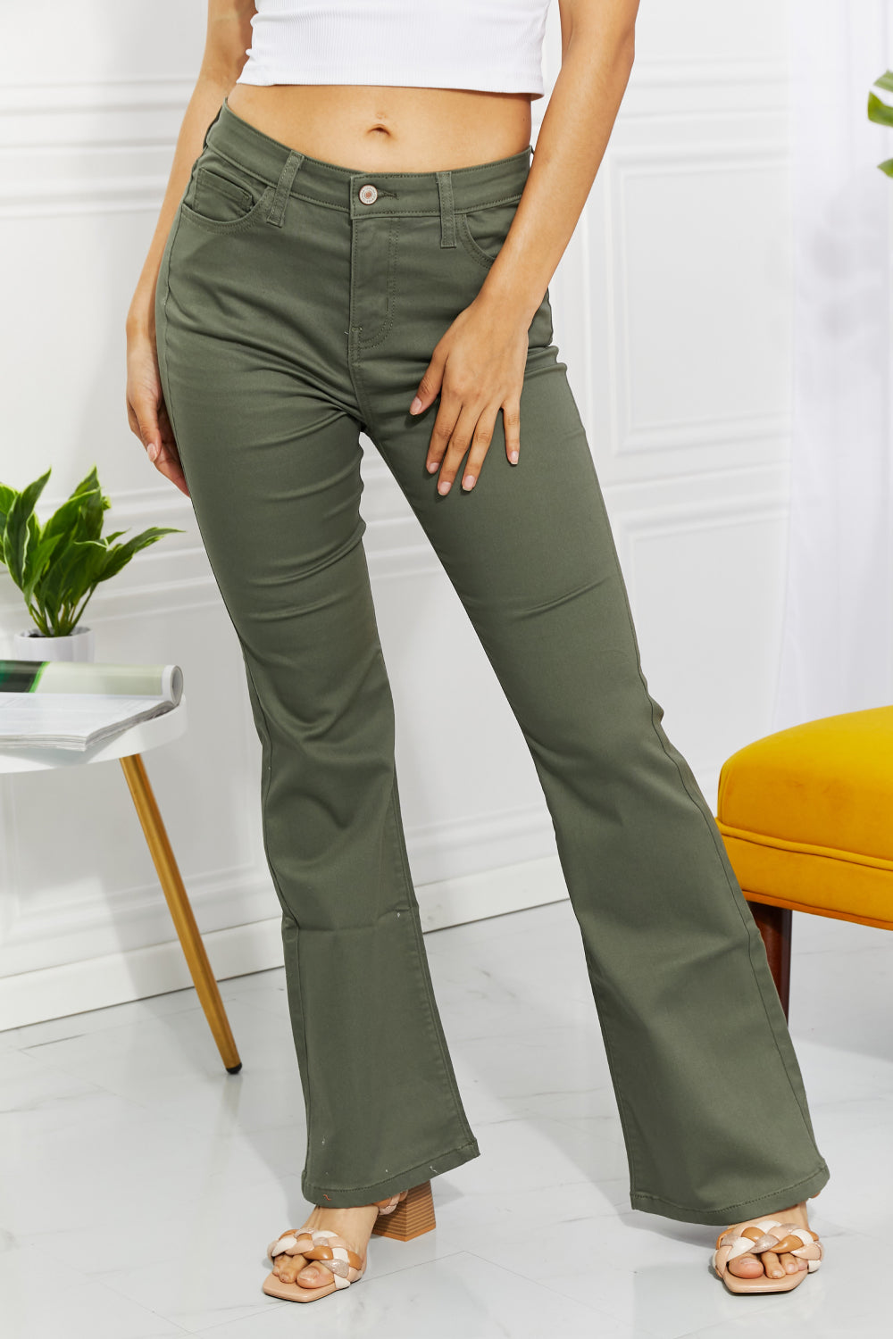 Clementine High-Rise Bootcut Jeans in Olive - Shop All Around Divas