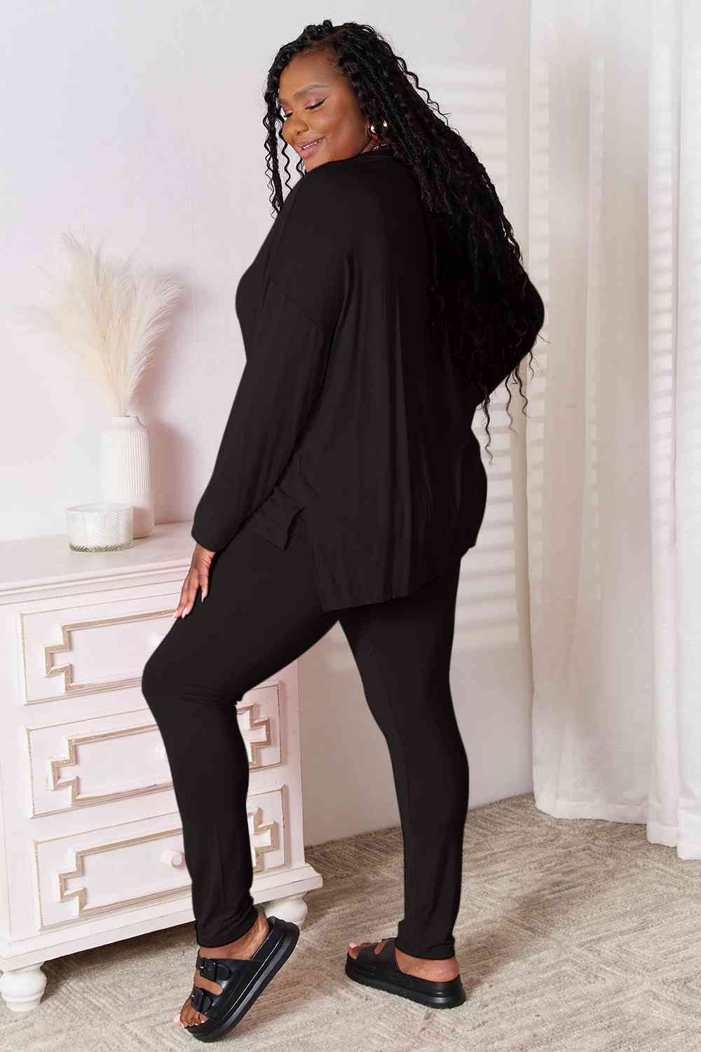 Basic Bae Full Size V-Neck Soft Rayon Long Sleeve Top and Pants Lounge Set - Shop All Around Divas