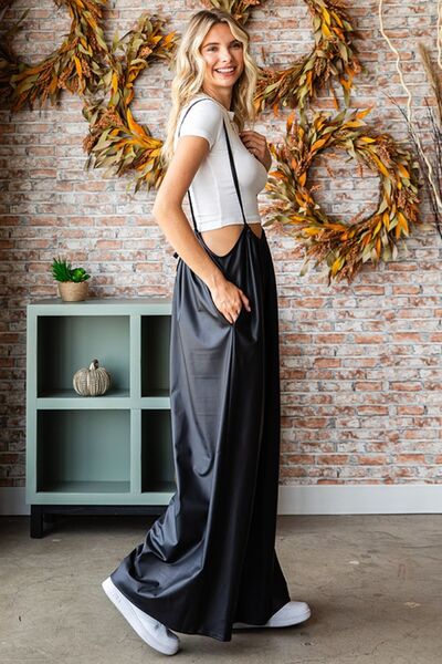 First Love Drawstring Back Spaghetti Strap Wide Leg Jumpsuit - Shop All Around Divas