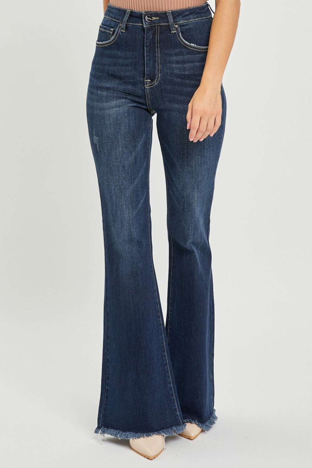 RISEN High Waist Raw Hem Flare Jeans - Shop All Around Divas