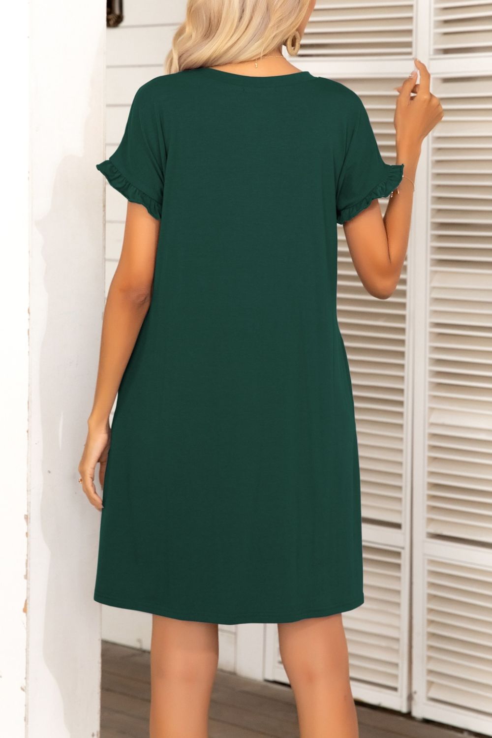 Flounce Sleeve Round Neck Dress with Pockets - Shop All Around Divas