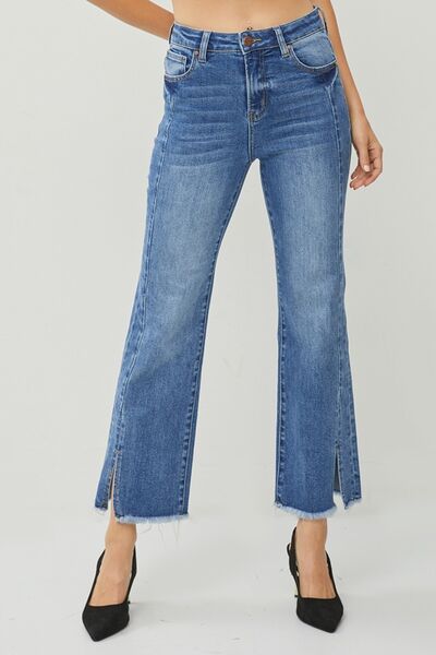 RISEN High Waist Raw Hem Slit Straight Jeans - Shop All Around Divas