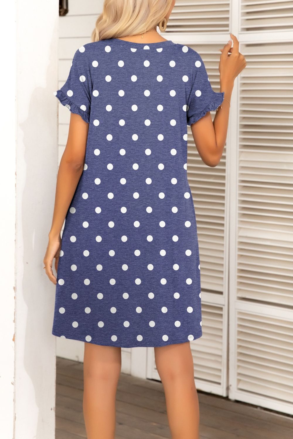 Flounce Sleeve Round Neck Dress with Pockets - Shop All Around Divas