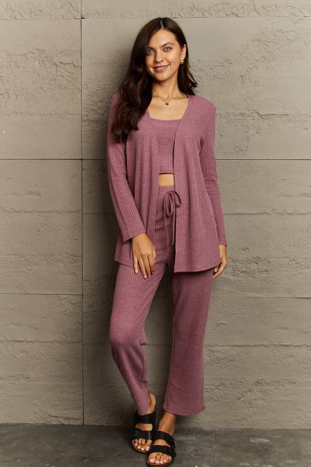 Serena Cropped Top, Long Pants and Cardigan Lounge Set - 2 Colors