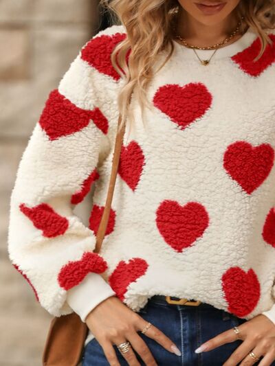 Fuzzy Heart Dropped Shoulder Sweatshirt - 3 Colors