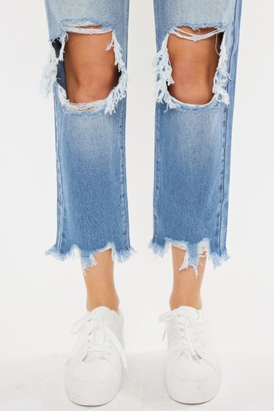 Kancan High Waist Chewed Up Straight Mom Jeans - Shop All Around Divas