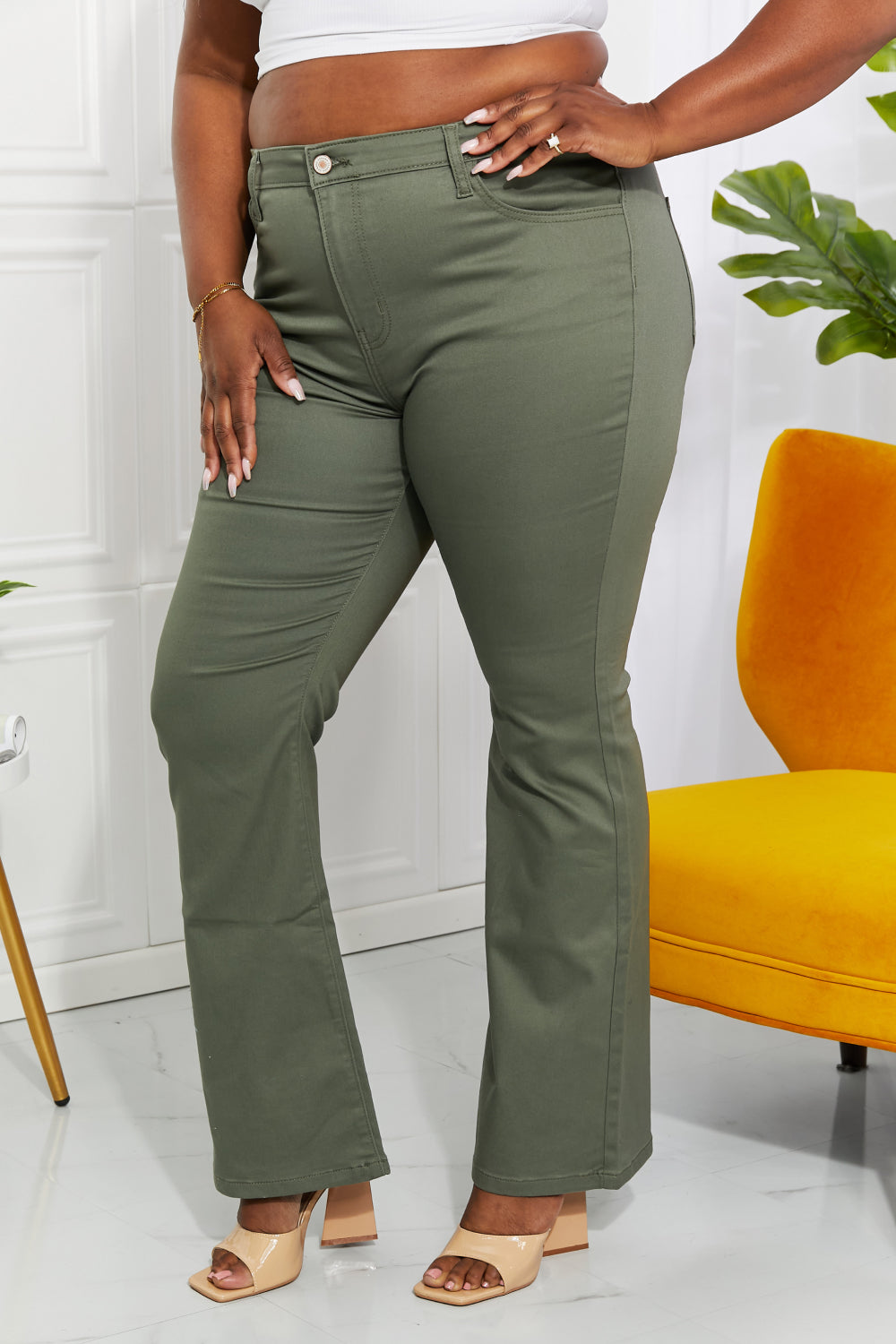 Clementine High-Rise Bootcut Jeans in Olive - Shop All Around Divas